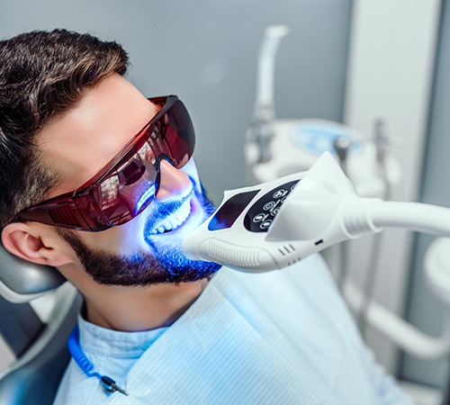 Closeup of man smiling during teeth whitening treatment